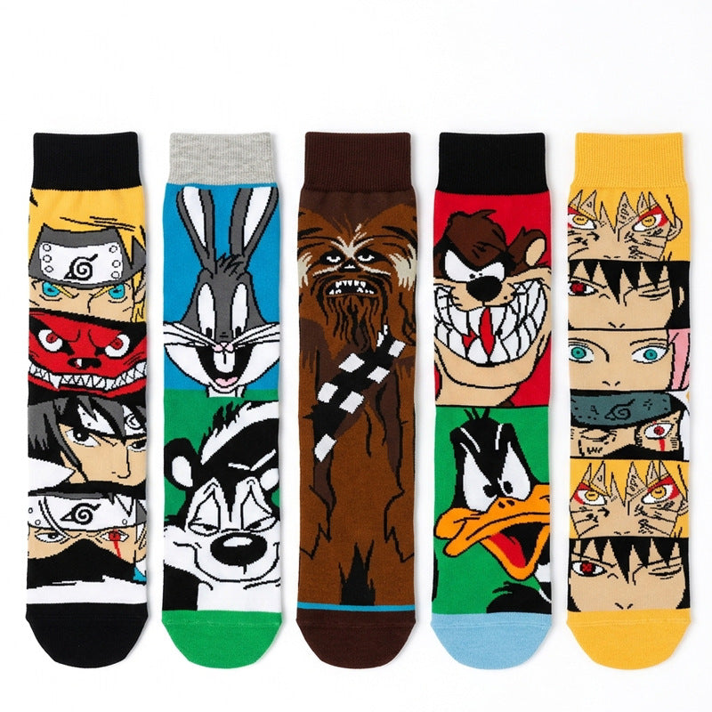 5Pairs cartoon anime socks for men and women