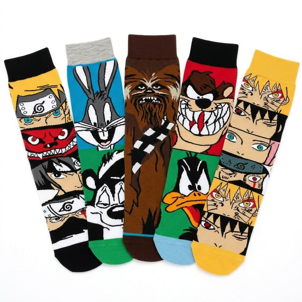 5Pairs cartoon anime socks for men and women