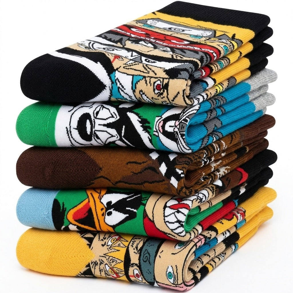 5Pairs cartoon anime socks for men and women