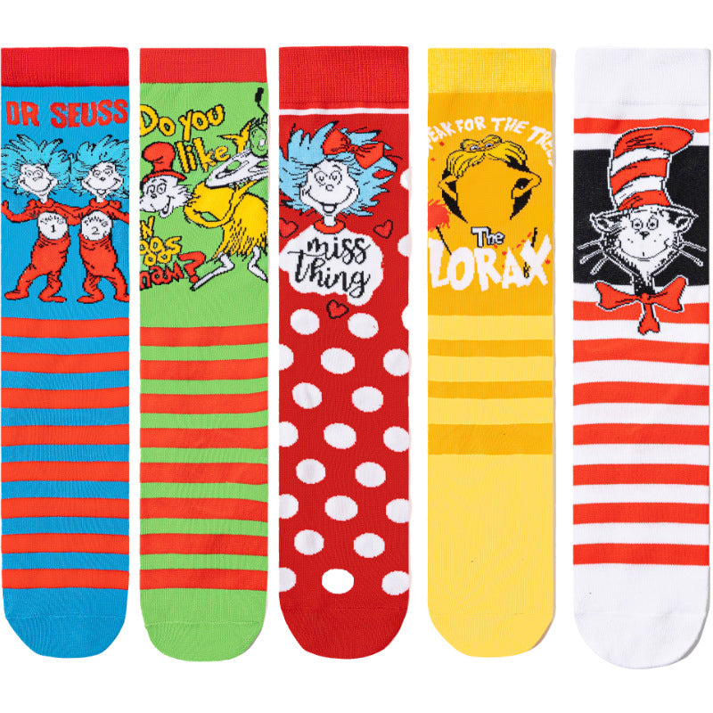 5Pairs cartoon anime socks for men and women