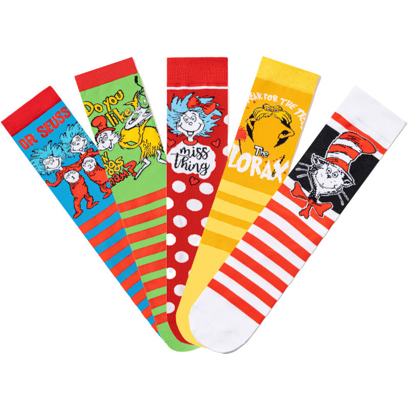 5Pairs cartoon anime socks for men and women