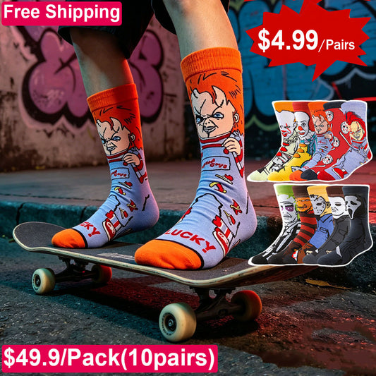 $49.9 FREE Shipping | 10Pairs Horror Socks | $4.99/Pair | Chucky Jason Freddy Joker