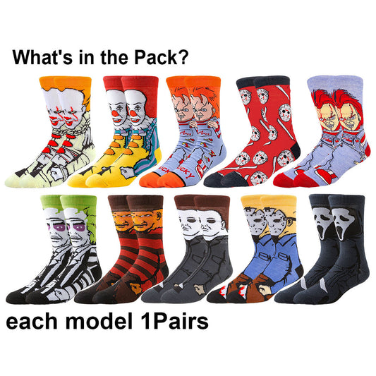 $49.9 FREE Shipping | 10Pairs Horror Socks | $4.99/Pair | Chucky Jason Freddy Joker