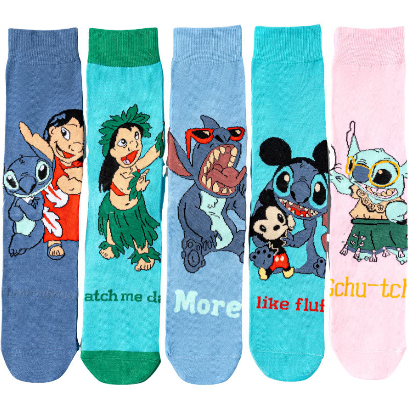 5Pairs cartoon anime socks for men and women