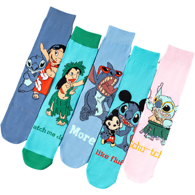 5Pairs cartoon anime socks for men and women
