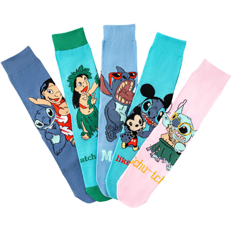 5Pairs cartoon anime socks for men and women
