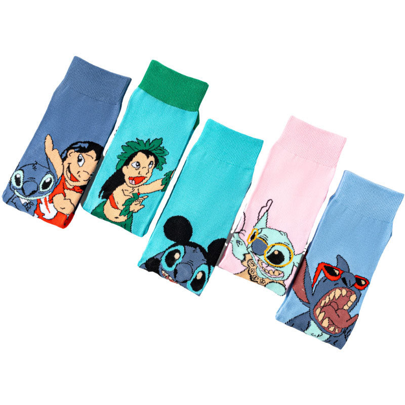 5Pairs cartoon anime socks for men and women
