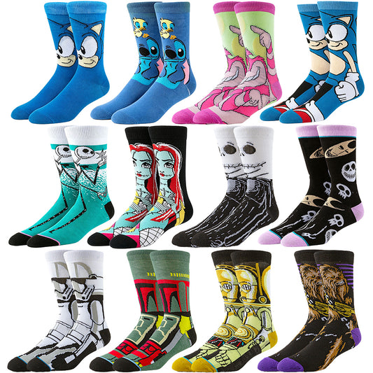 12Pairs cartoon anime socks for men and women