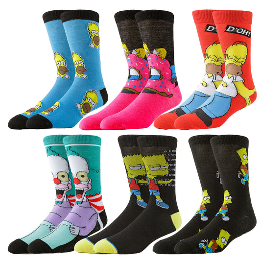 6Pairs cartoon anime socks for men women