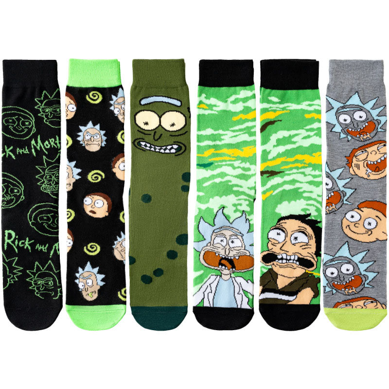 6Pairs cartoon anime socks for men and women