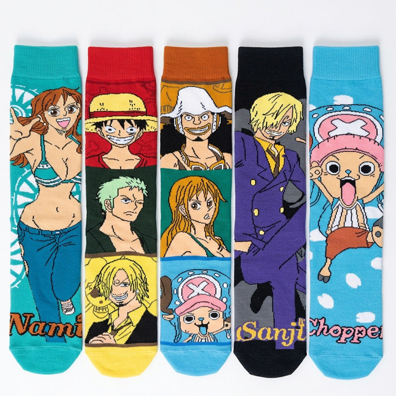 5Pairs cartoon anime socks for men and women