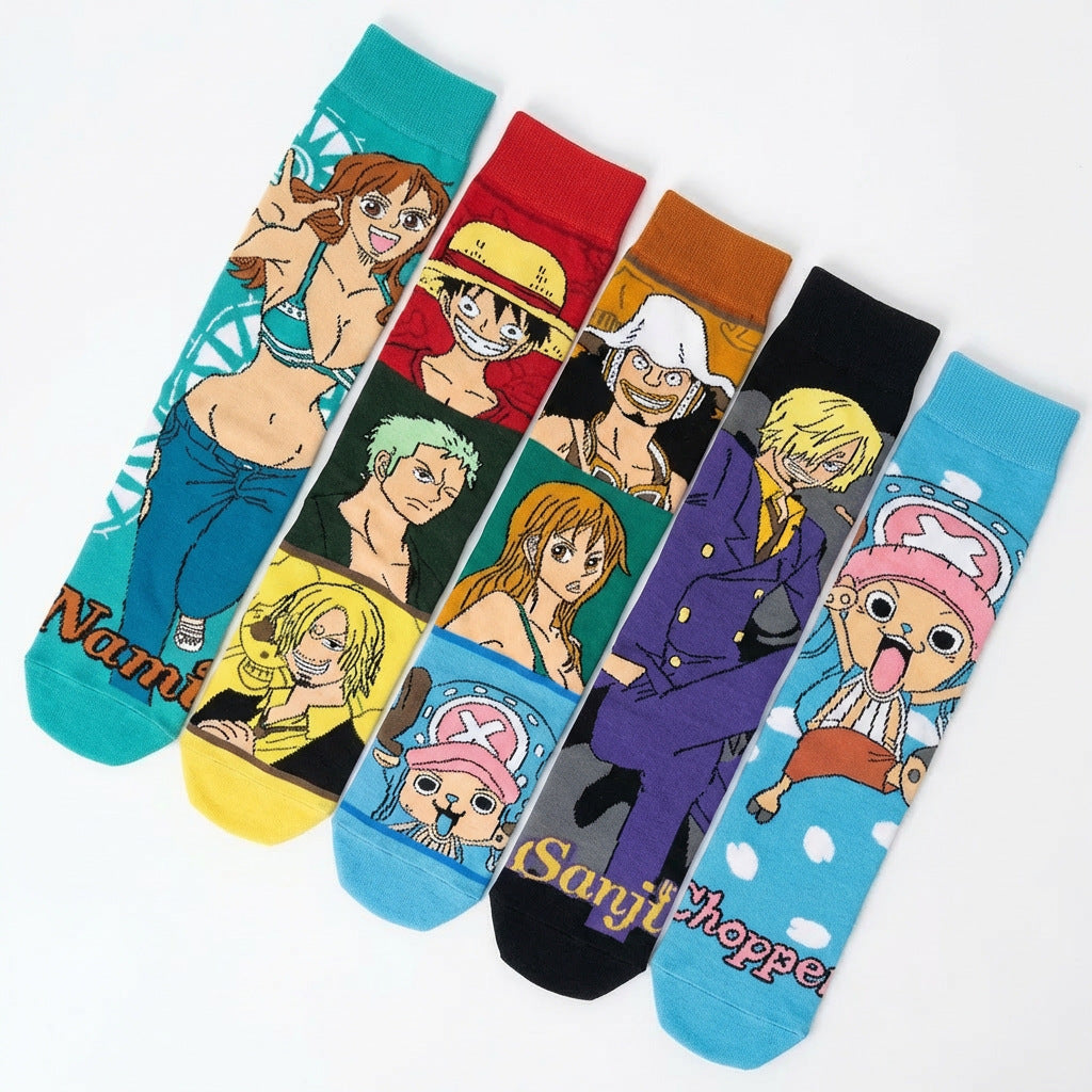 5Pairs cartoon anime socks for men and women