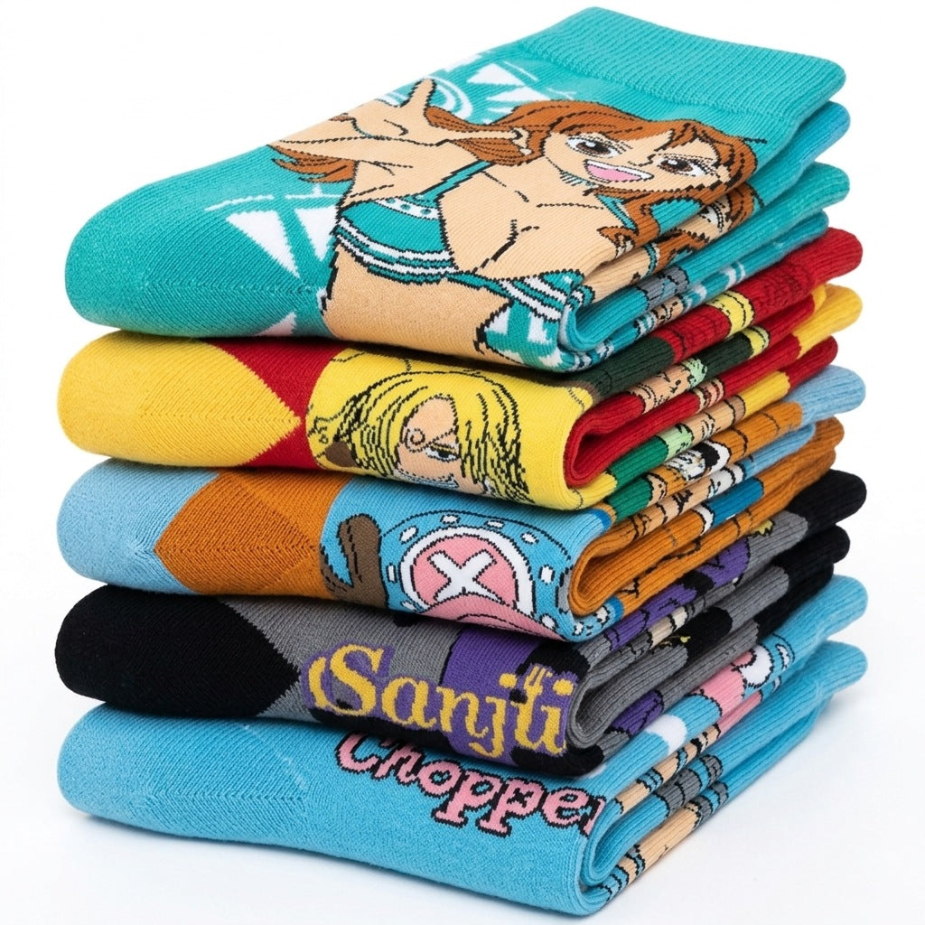 5Pairs cartoon anime socks for men and women