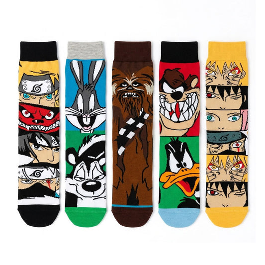 5Pairs cartoon anime socks for men and women